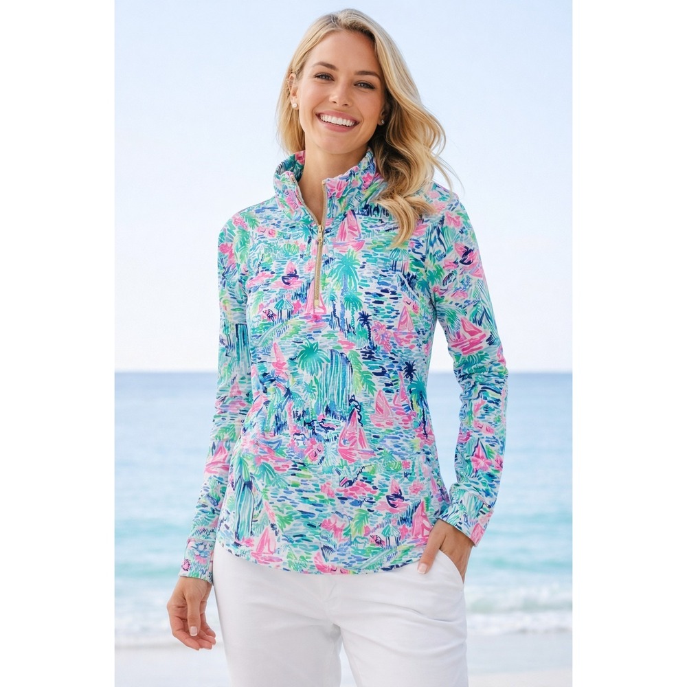 Lilly Pulitzer Salt In The Air Pullover Sweatshirt Thumbholes Womens Medium
